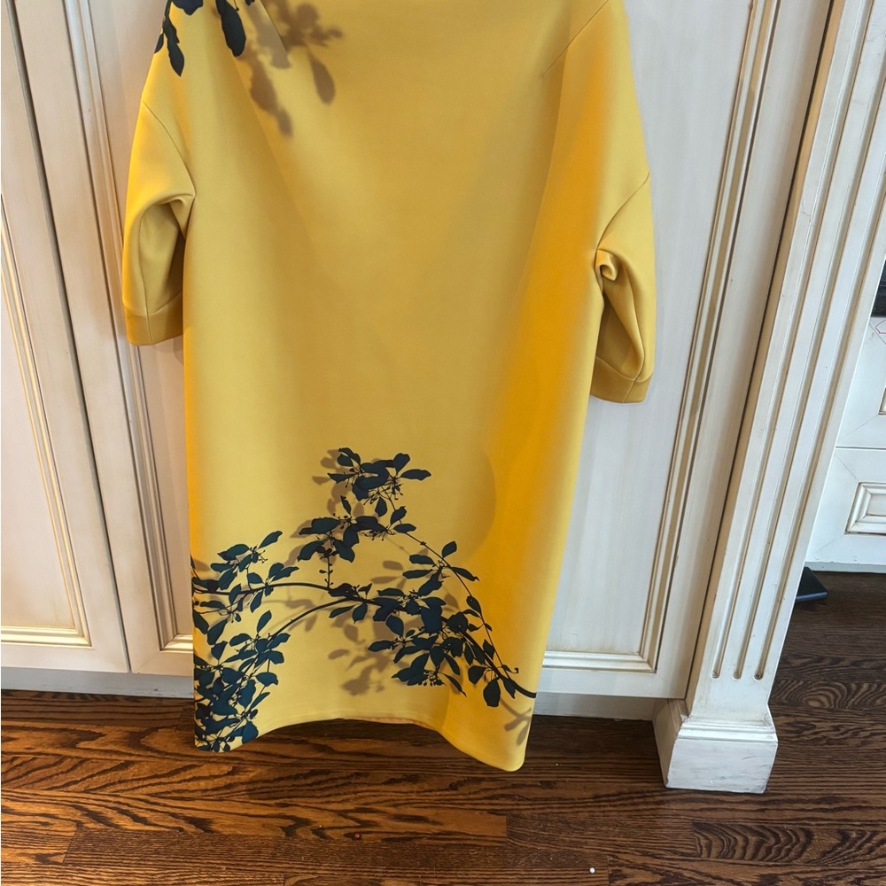 Dries Van Noten Golden Yellow Dress with Midnight Blue Floral Pattern
